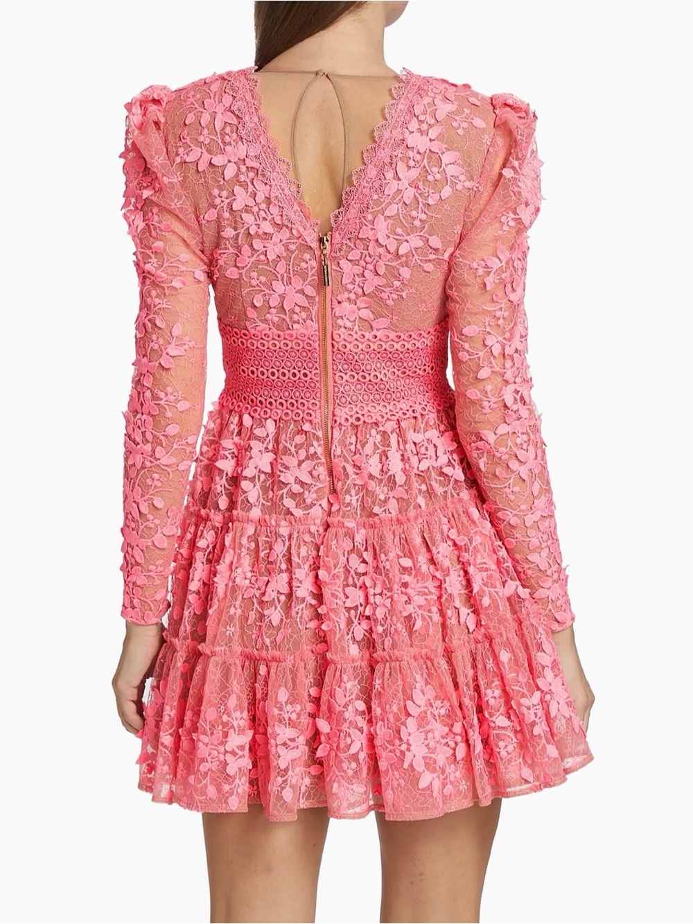 NWT Bronx and Banco Megan Mini Dress M Pink Lace Illusion Mesh Saks $450 - Picture 2 of 16